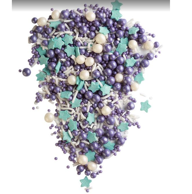 Кондитерский декоративный МИКС (1.5кг) белая вермишель,фиолетовое драже,белое драже,голуб.звезды1001