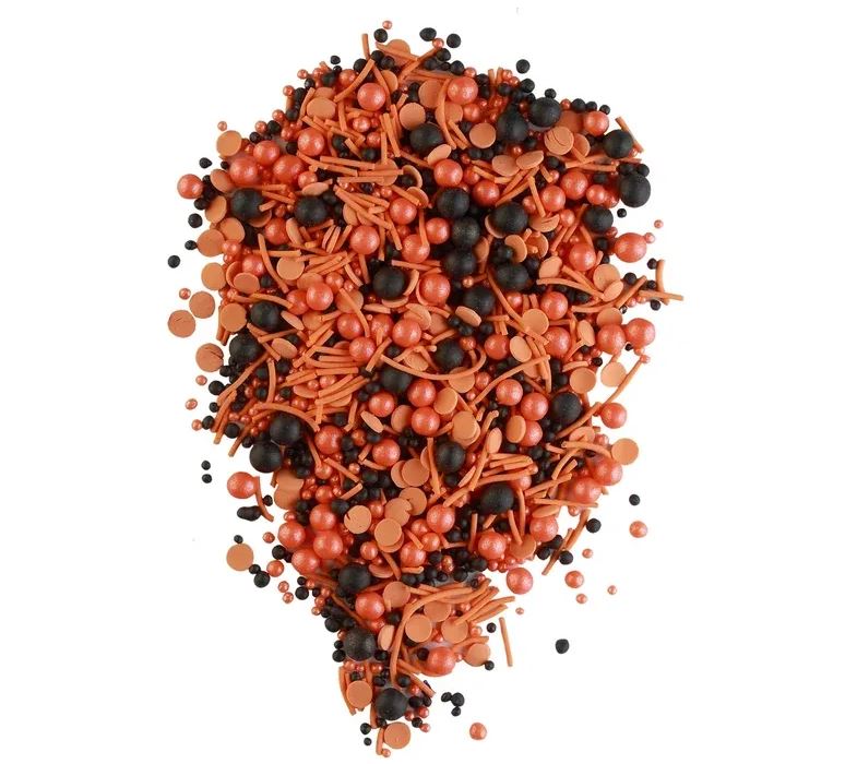 Кондитерский декоративный МИКС (1.5кг)  оранжевая вермешель, и драже и конфети  + черное драже 1024 