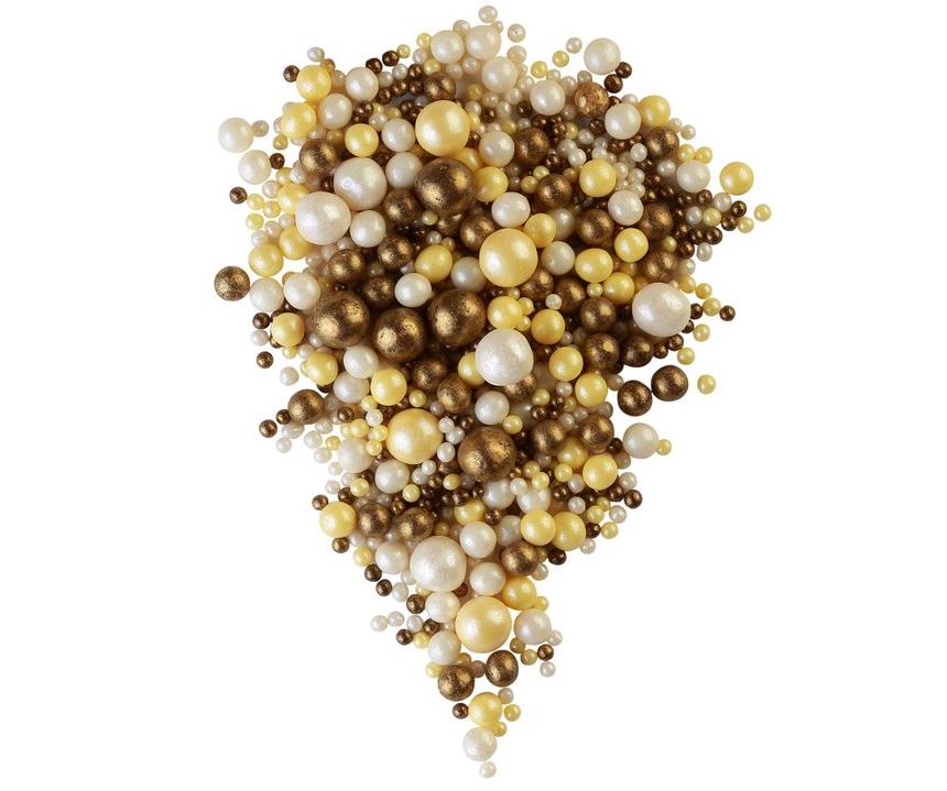 Драже зерновое взорванные зерна риса в цветной кондитерской глазури Жемчуг (бронза,желтый,сереб) 1,5 кг 204